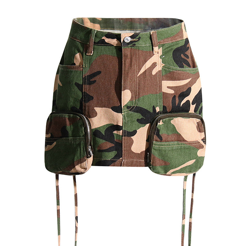 Women's Summer Personality Fashion Trendy Camouflage Line Slim Slimming High Waist Skirt