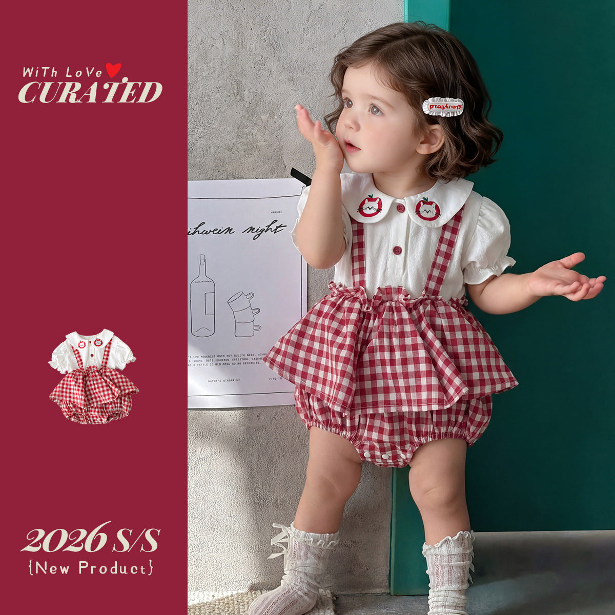 Bloomer With Skirt Infant Rompers Little Romper Plaid Fake Two Jumpsuit, Climbing Suit