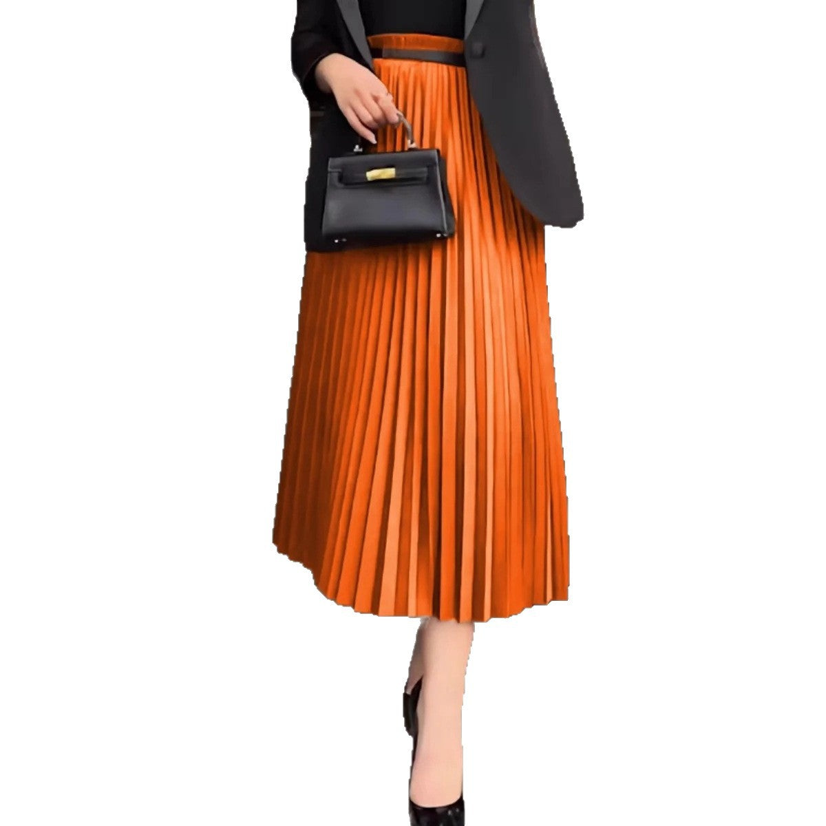 Women's High-grade Pleated Draping Effect Solid Color Wide Hem Skirts