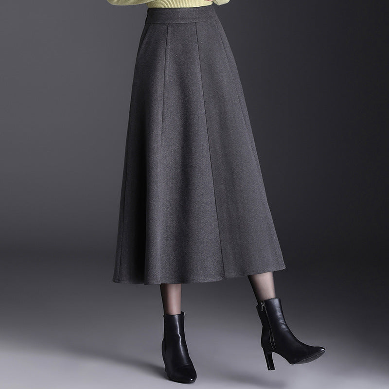 Women's High Waist Mid-length Draping Effect Woolen A- Skirt