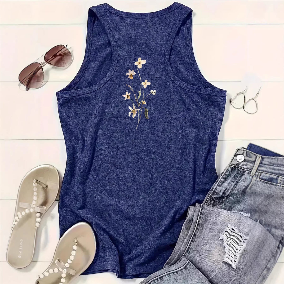 Women's Sleeveless Loose Bohemian Flower T-shirt Vintage Floral Small Vest/suspenders/tube Top