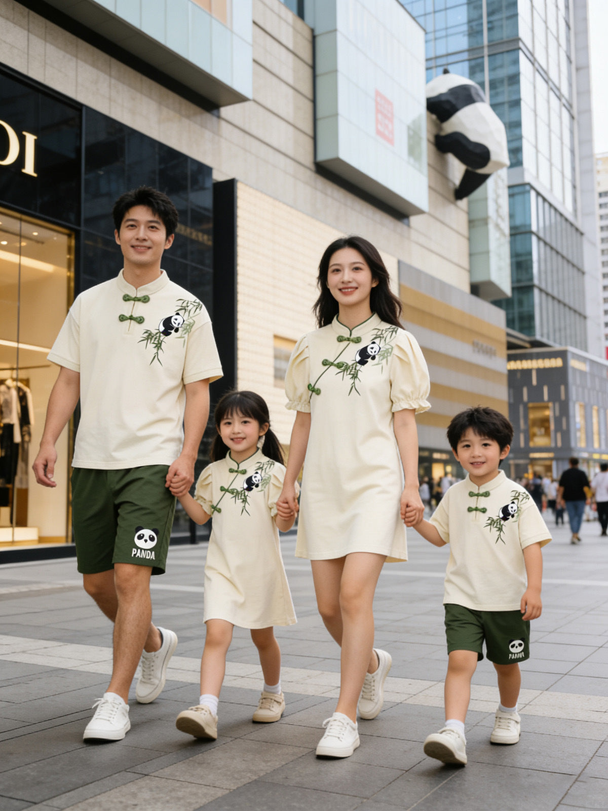 The Whole Family Panda Shirt Short Sleeve Mother Daughter Parent-child Outfit