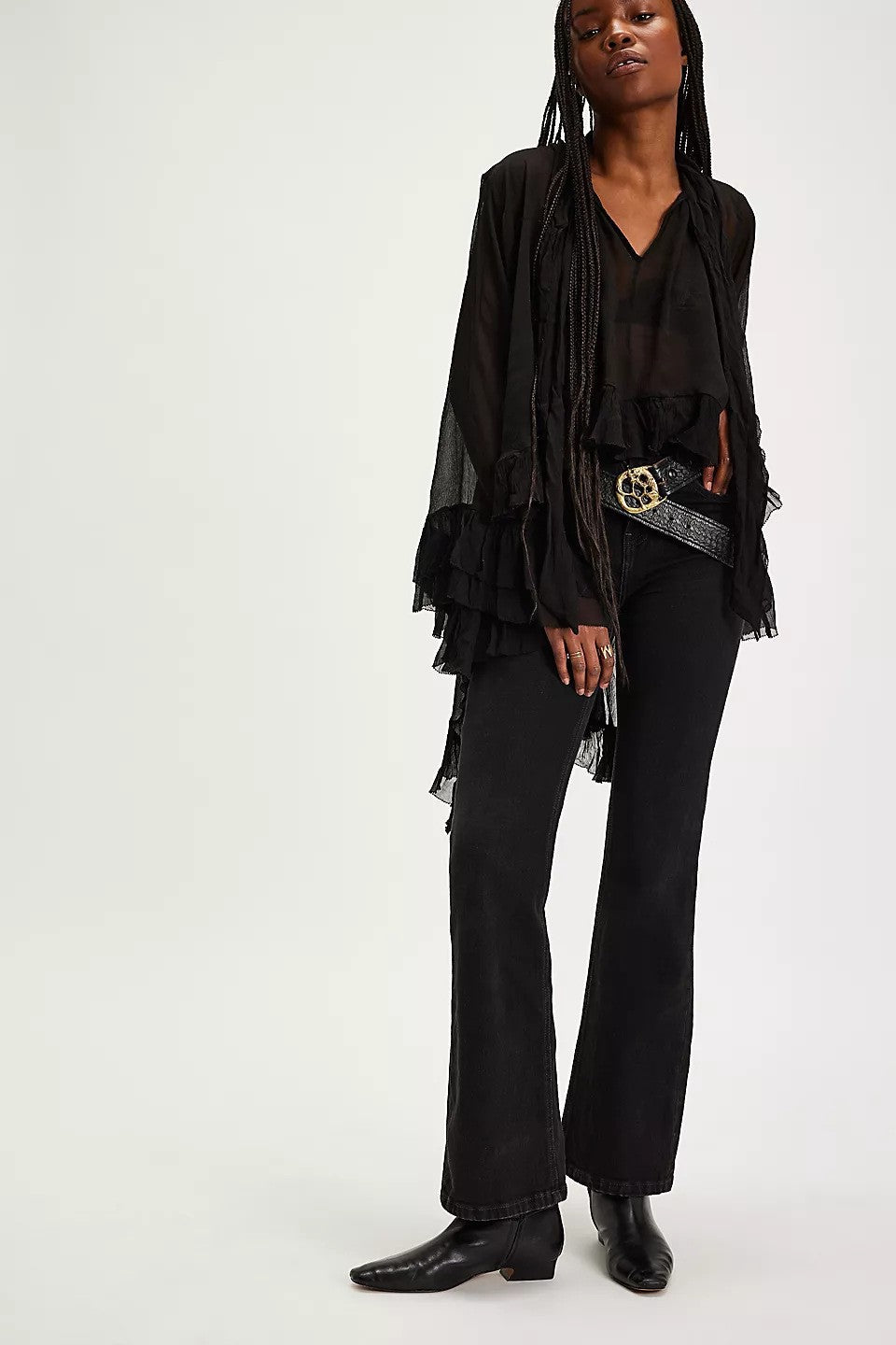 Oversized Swing Bow Tie Belt Printed Lantern Sleeve Personalized Lace Shirt, Chiffon Shirt