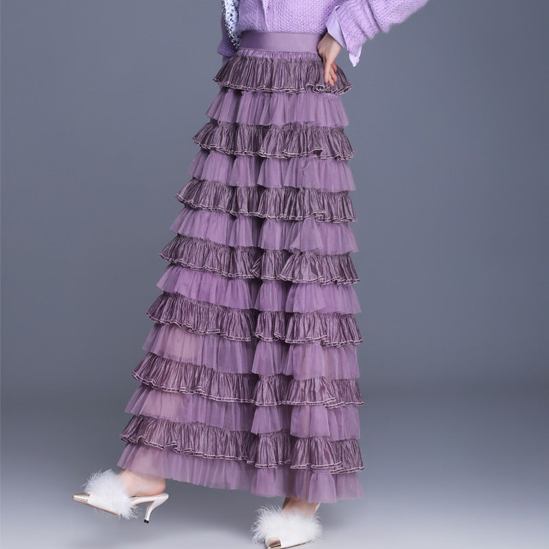 Women's Design Net Yarn Cake Mid-length Slimming A- Line Skirts