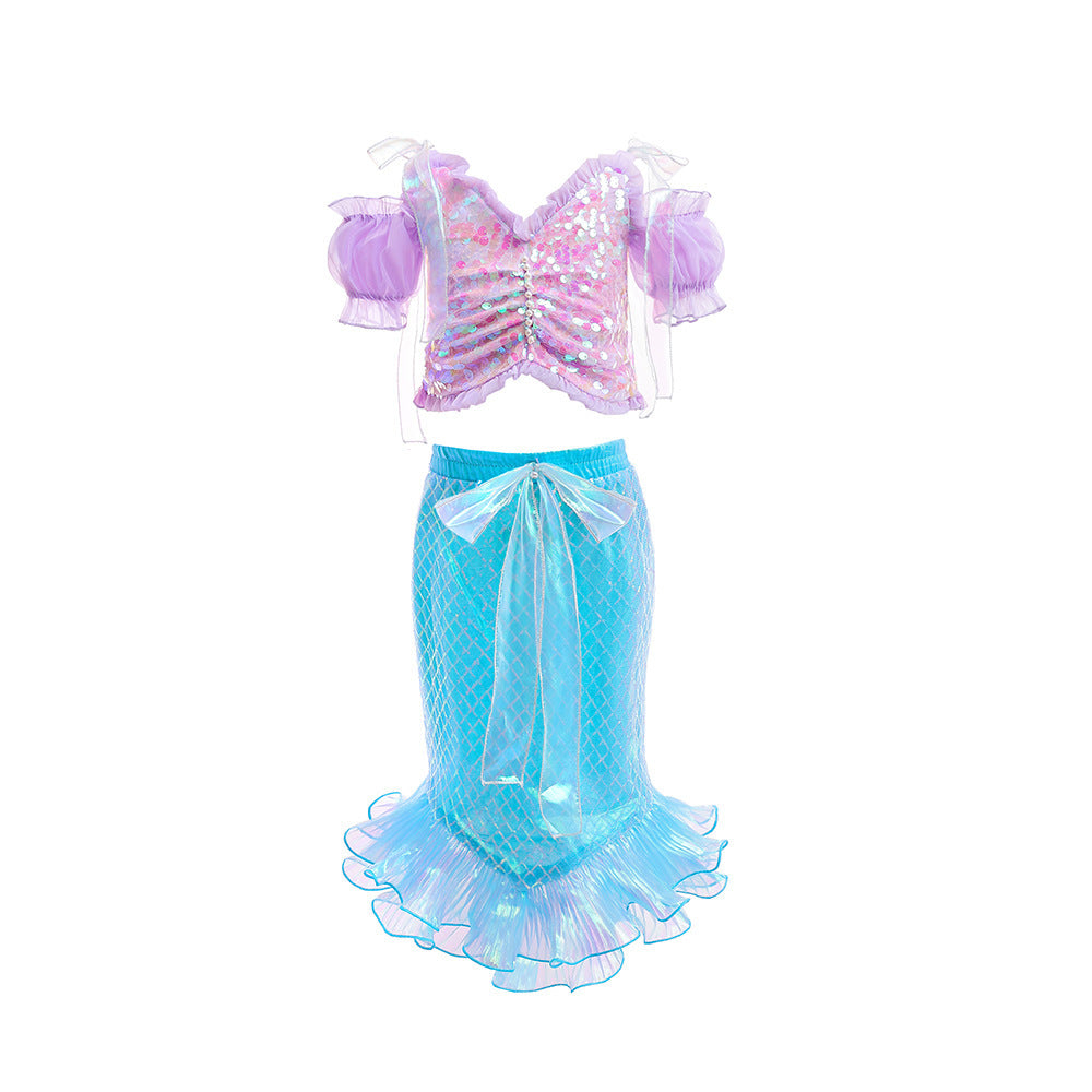Suspenders Princess Puff Sleeve Beach Fishtail Children's Dress