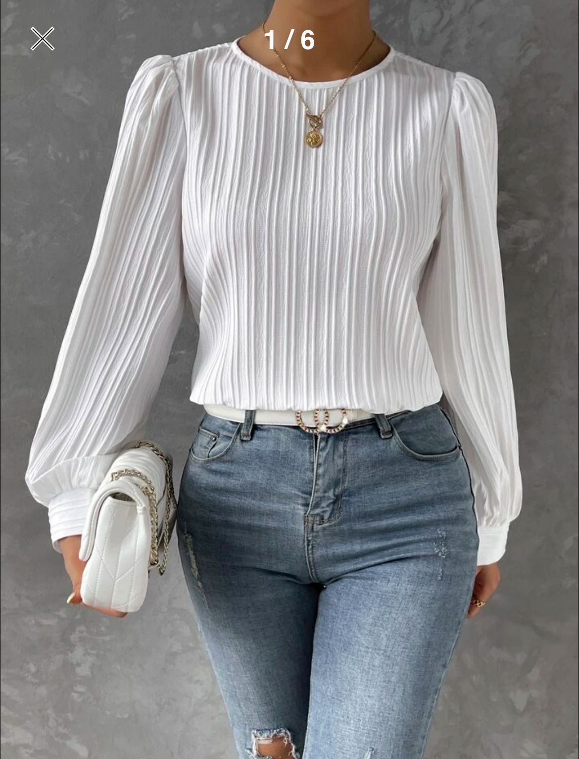Spring Round Neck Lantern Sleeve Long Solid Color Blouses