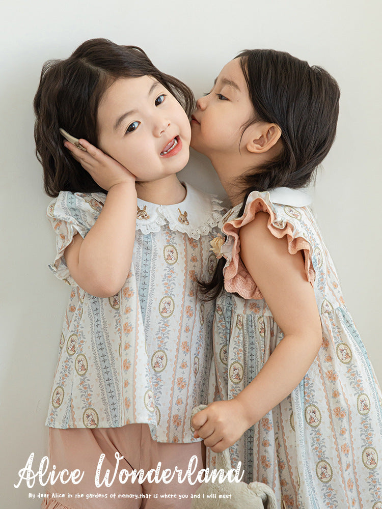 Children's Sweet Bubble Sleeve Cage Fashionable Blouse Children's Dress