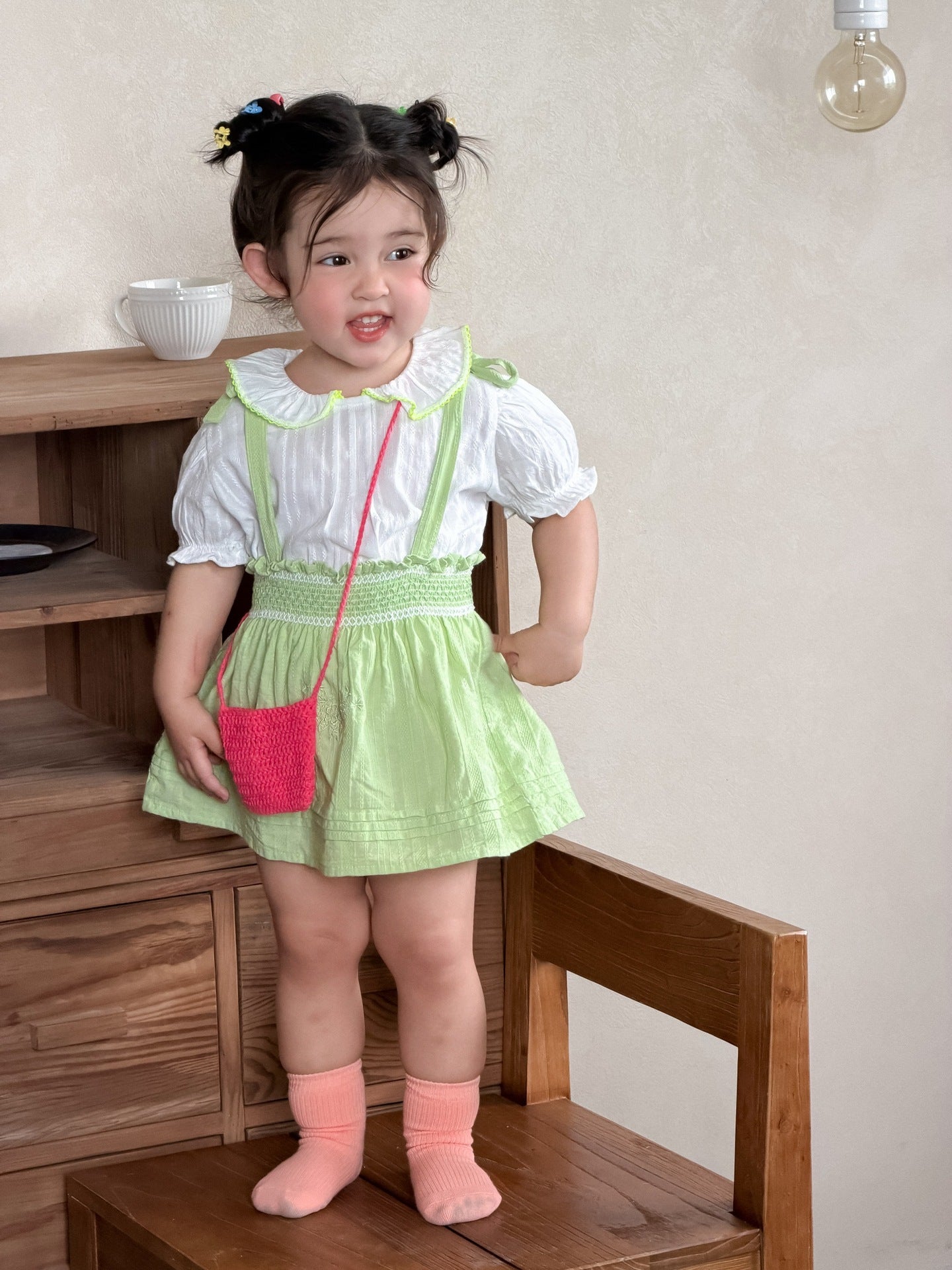 Children's Thin Clothing Korean Style Doll Shirt Suspender Children's Suit