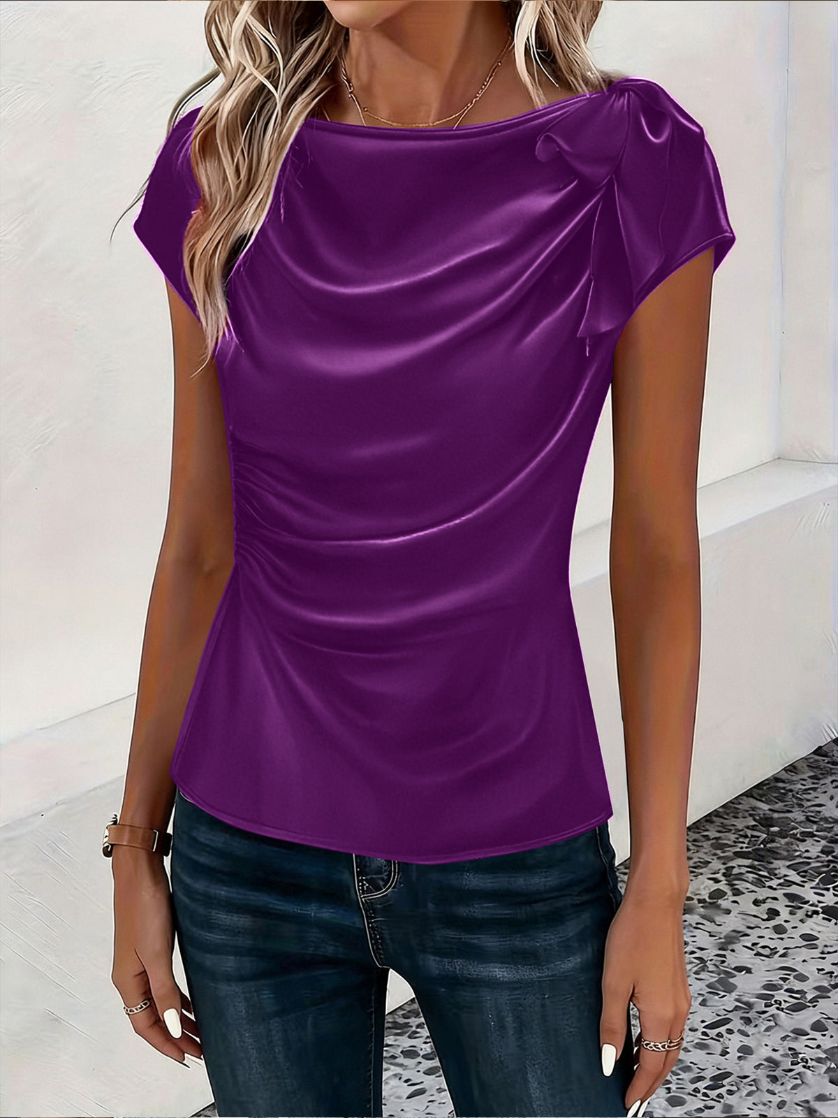 Women's Solid Color Satin Artificial Silk Pullover Tops