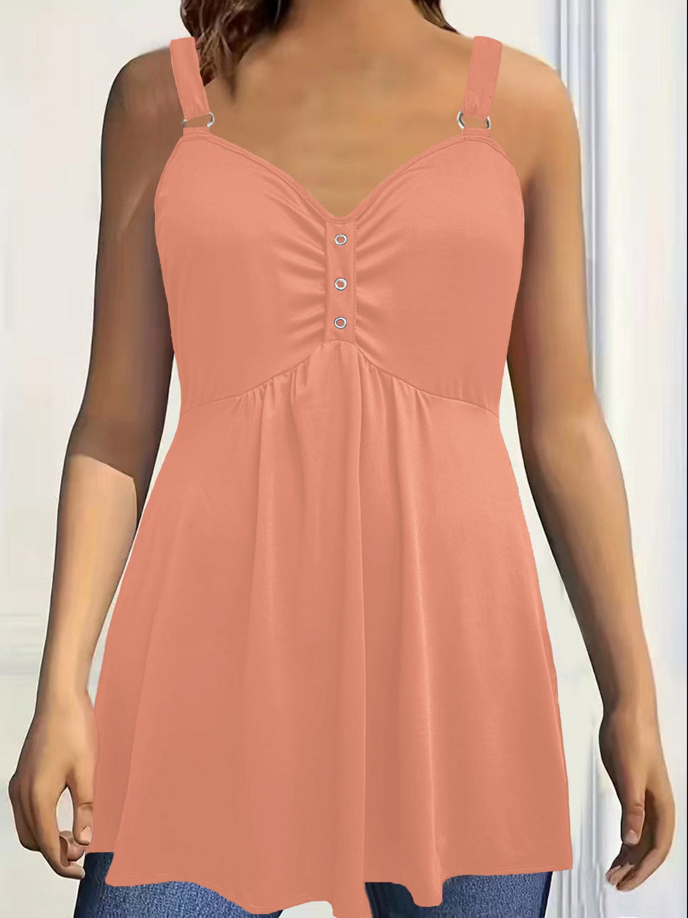 Versatile Solid Color Wide Shoulder Strap Pleated Large Vests