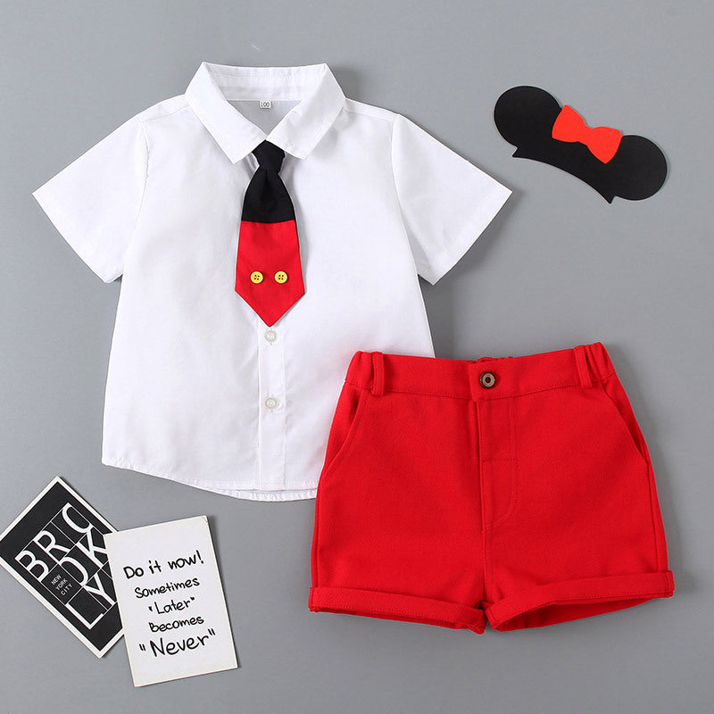 Children's Summer Clothing Korean Handsome Tie Solid Color Children's Suit
