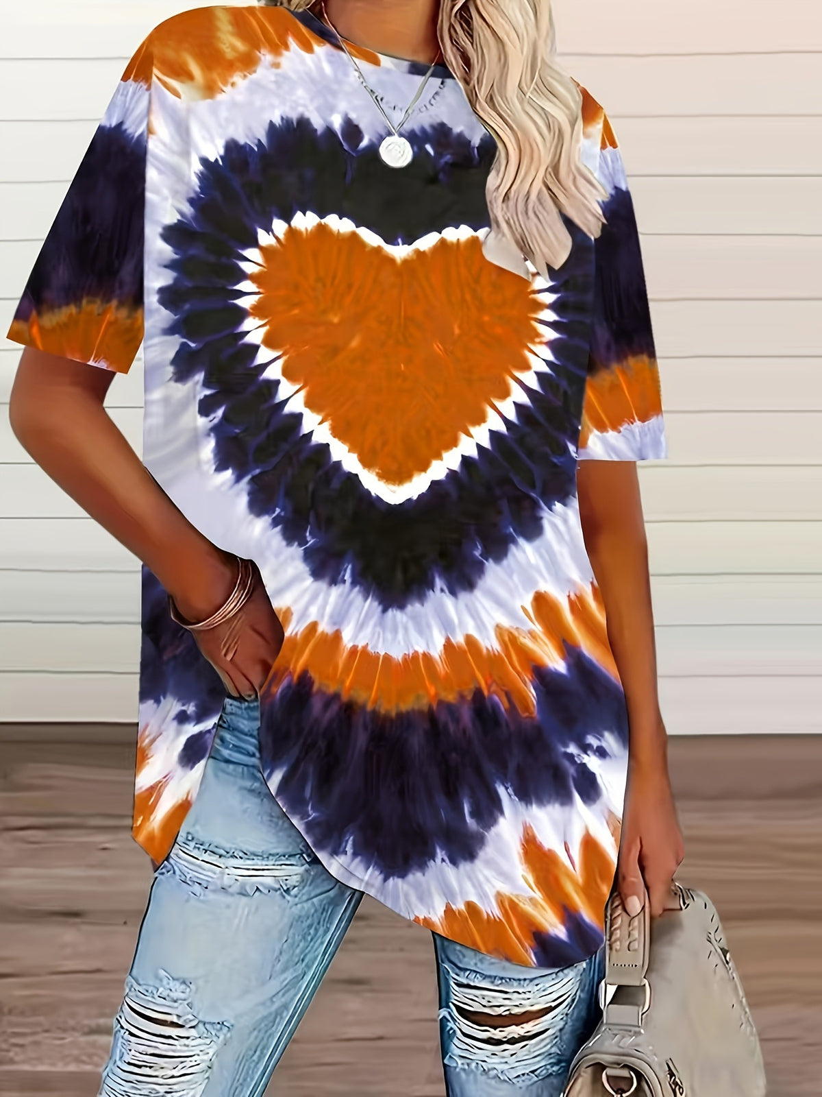 Classic Women's Heart Printing Casual Short-sleeved Large Size T-shirt