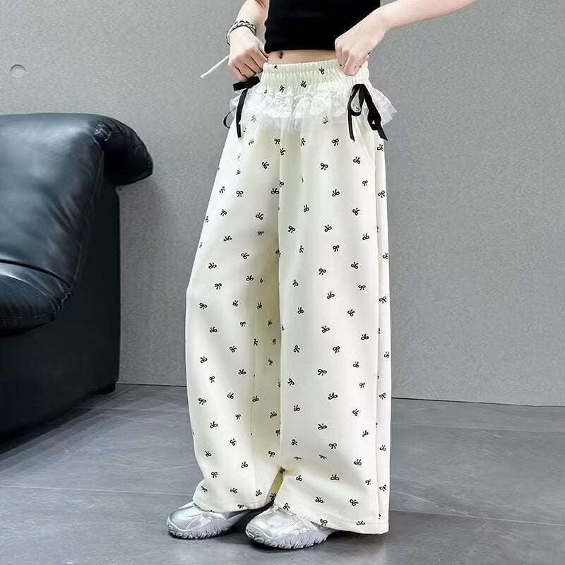 Knitted Trousers Spring Clothing Big Wide Children's Pants