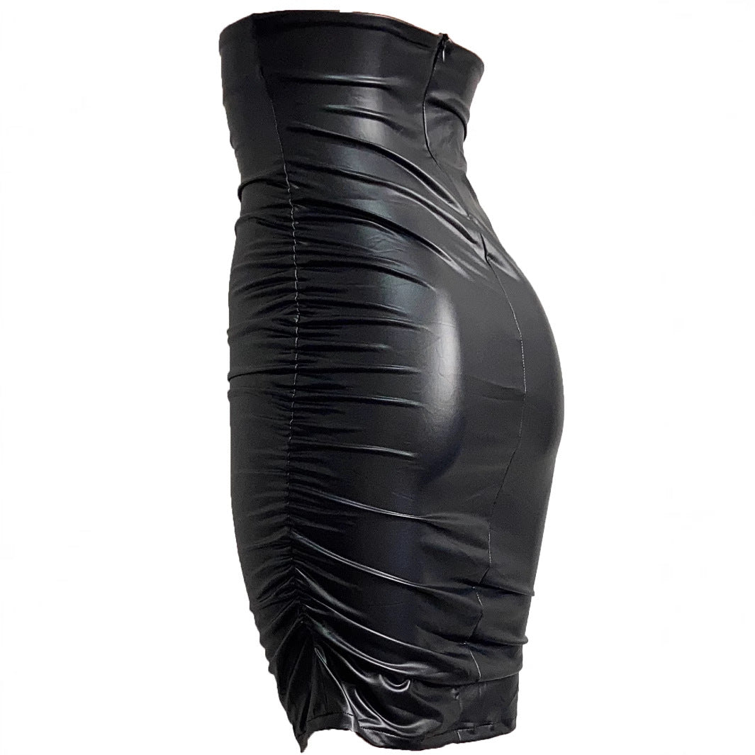 Women's Leather With Zipper Pleated Sheath Skirts