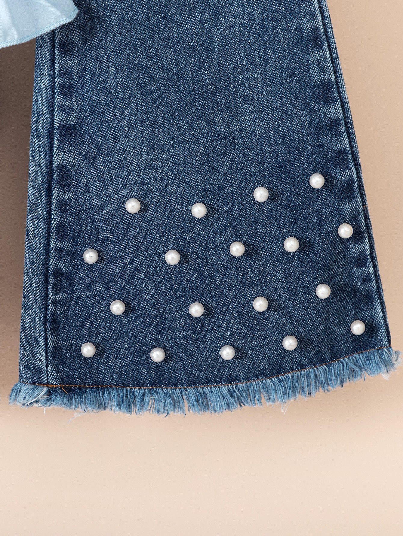 Autumn Lapel Shirt Denim Vest Bead Bell-bottom Pants Children's Suit