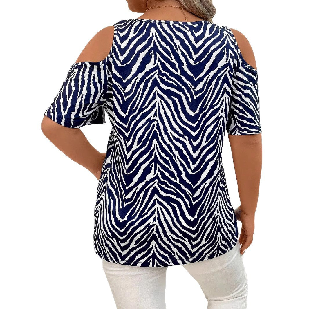 Women's Summer Shoulder Hollow Out Casual Comfortable Travel Large Size T-shirt