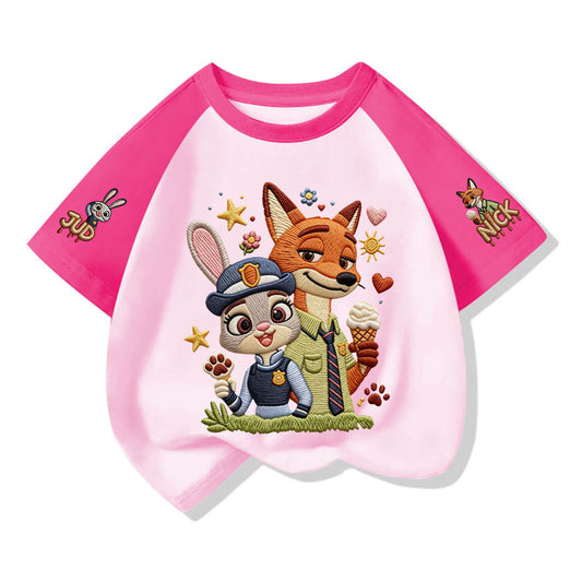 Joint Name Cotton Short Sleeve Imitation Embroidered Printed Children's T-shirt