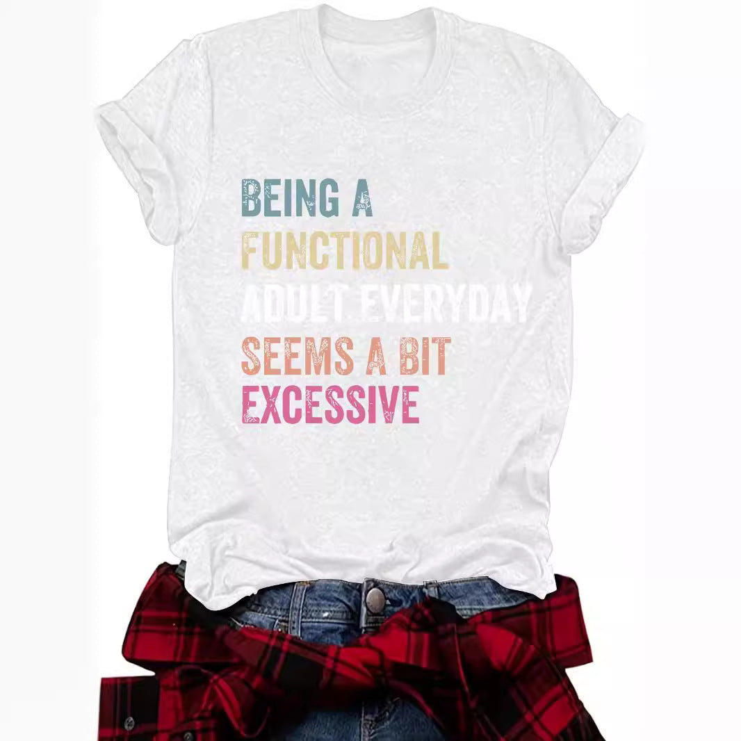 Women's Summer Letter Pattern Round Neck Sleeve Shorts