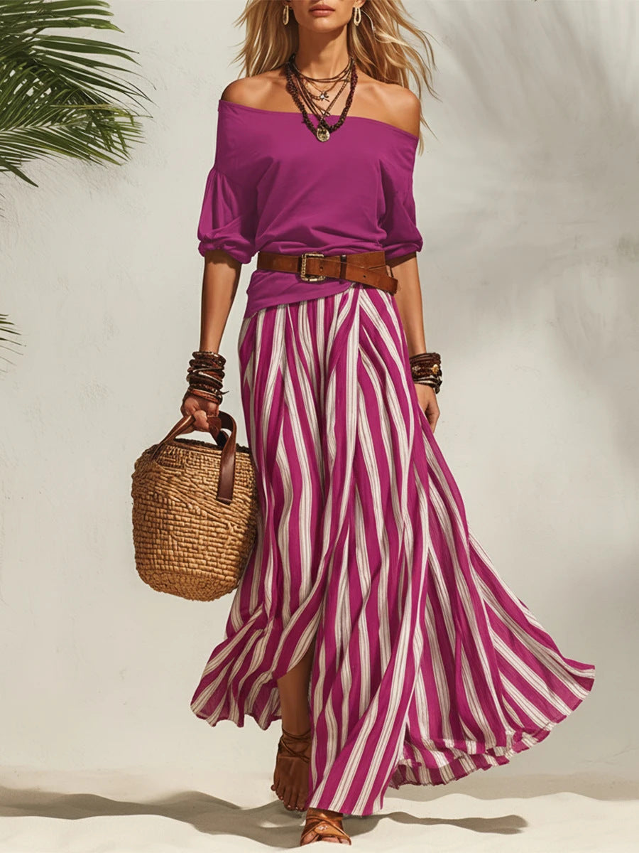 Women's Nautical Vacation Style Dress With Vents Tops