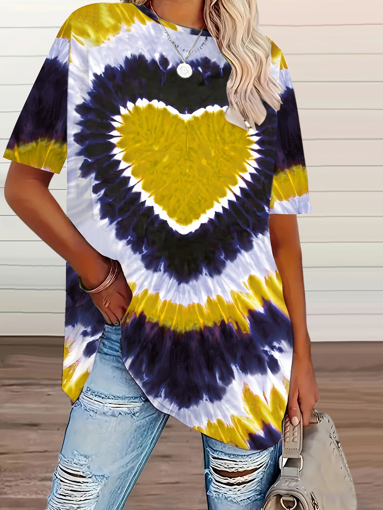 Classic Women's Heart Printing Casual Short-sleeved Large Size T-shirt