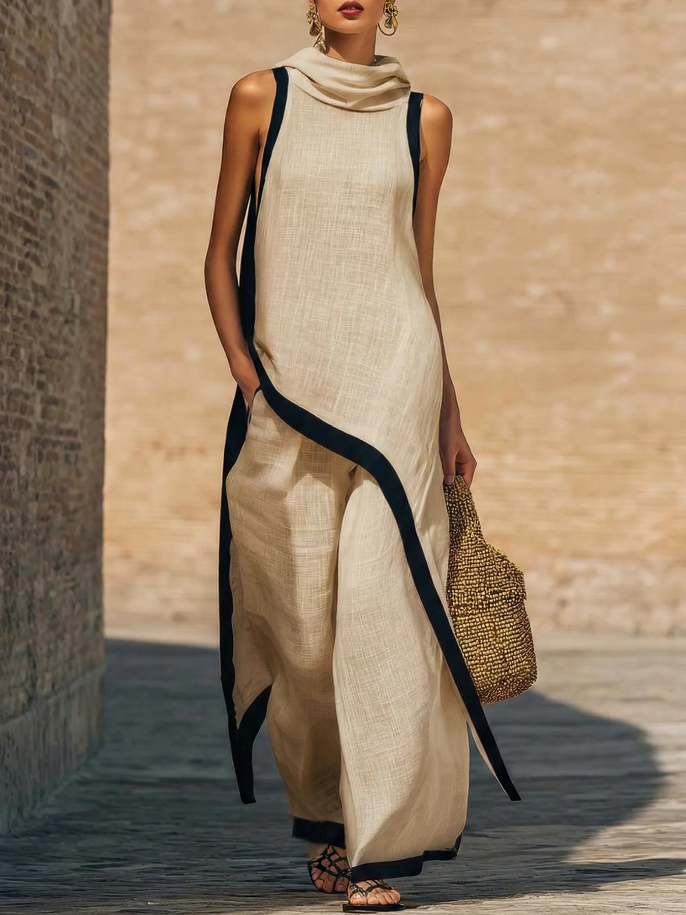 Women's Sleeveless Wide Leg Irregular Two-piece Set Fashion Casual Suit