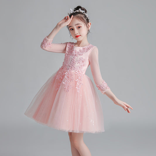 Children's Princess Korean Style Long Sleeve Mesh Pettiskirt Dresses Of Bride Children's Dress