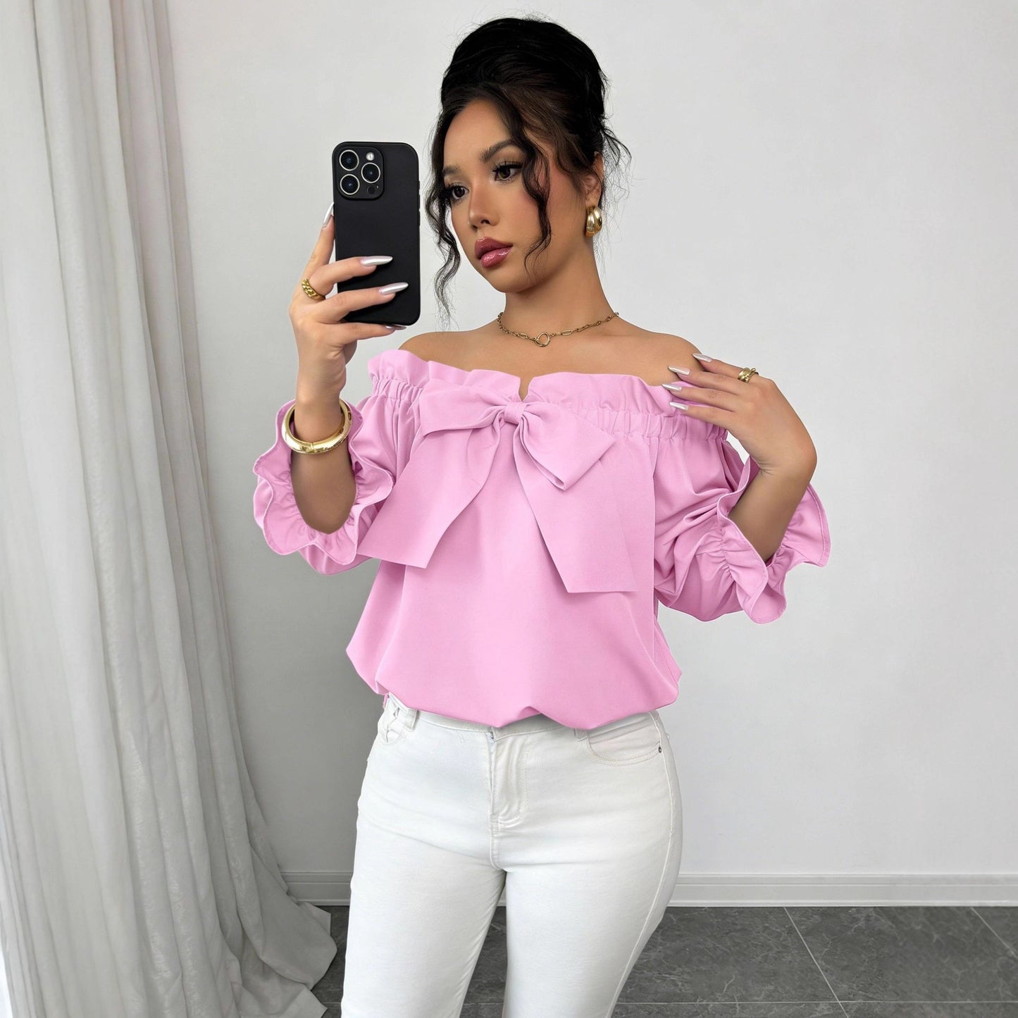 Cool Durable Creative Women's Ruffled Bow Tops