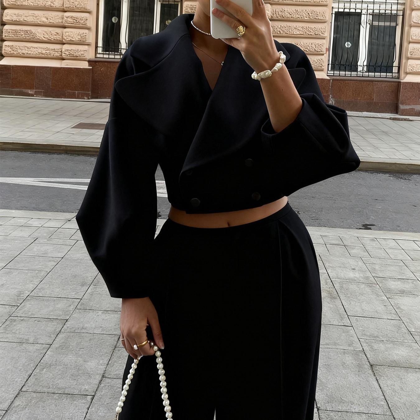 Solid Color Polo Collar Woolen Trousers Fashionable Elegant Fashion Casual Suit