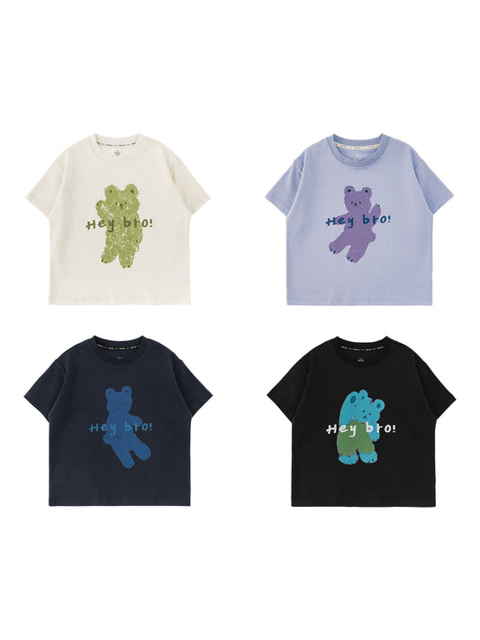 Boy's Cartoon Bear Printed Short-sleeved Summer Childlike Cute Loose Children's T-shirt