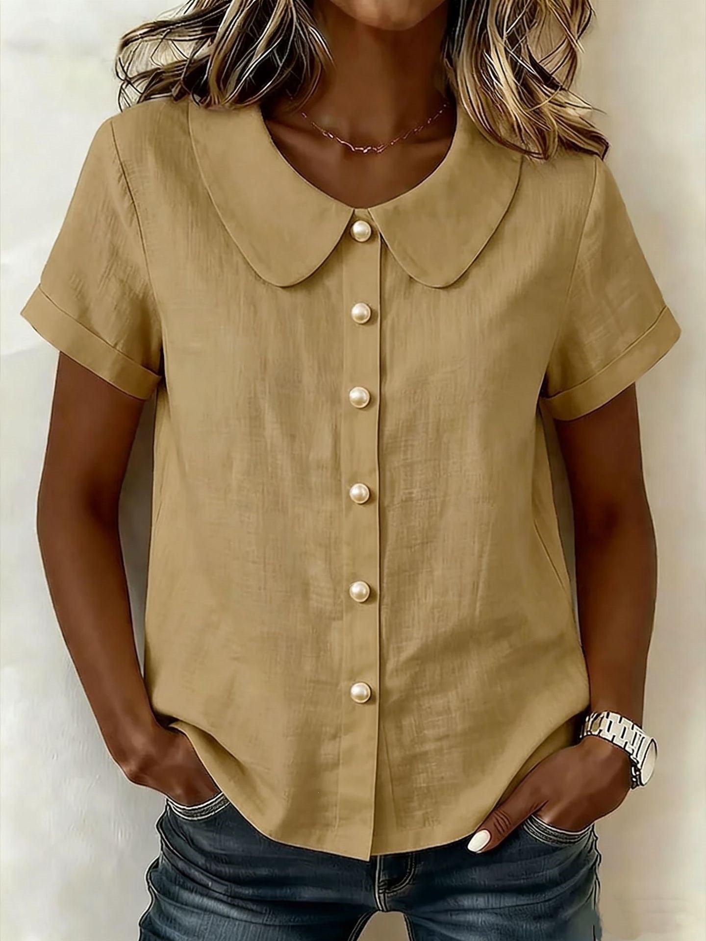 Women's Summer Solid Color Sleeve Casual Loose Blouse
