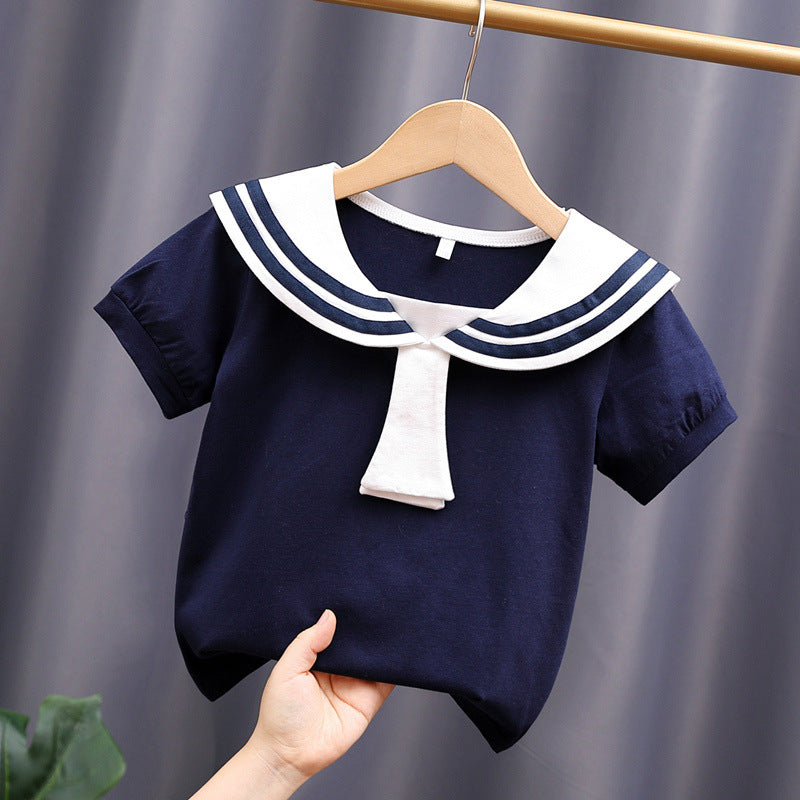 Children's Summer Thin Cotton Navy Style Top Children's T-shirt