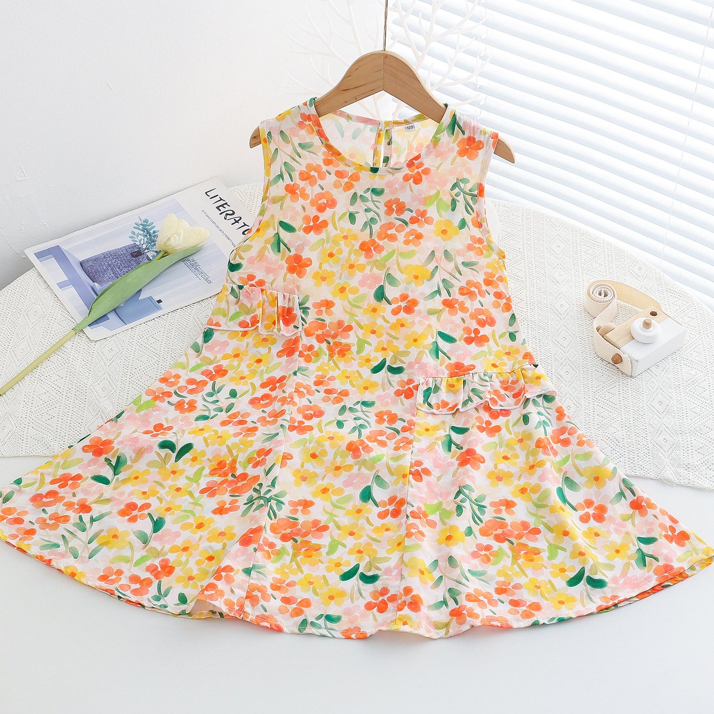 Children's Floral Cotton Thick Summer Medium Large Artificial Children's Dress