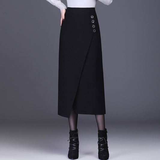 High Waist Mid-length Irregular Split One-step A- Line Sheath Skirt