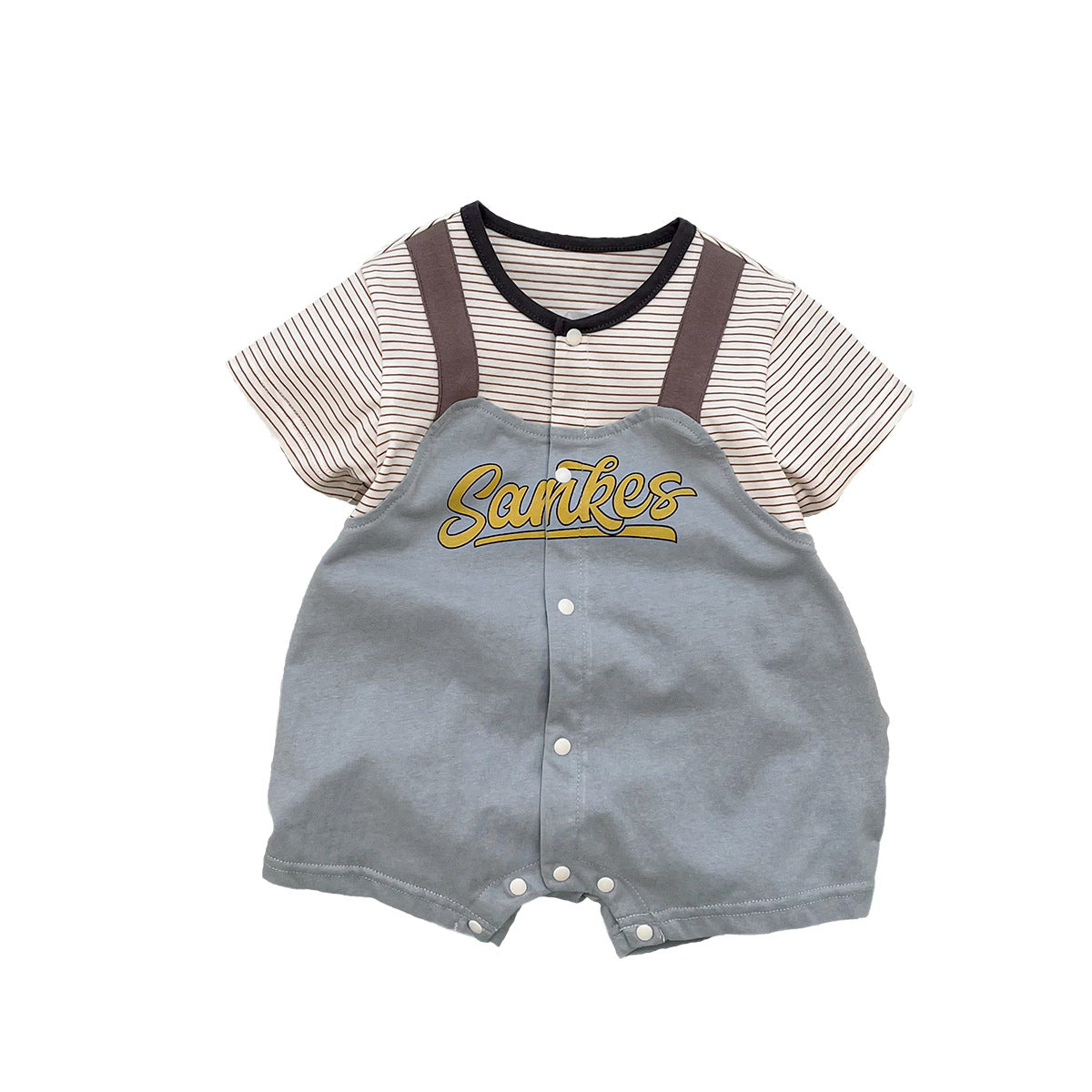 Fake Two Pieces Jumpsuit Striped Short Sleeve Rompers Fashion Jumpsuit, Climbing Suit
