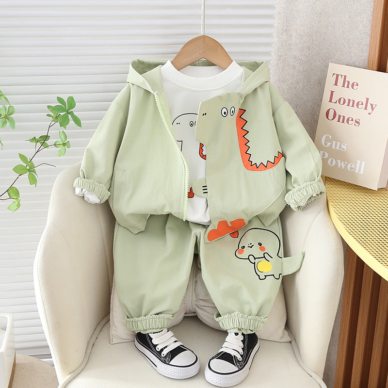 Spring Boys Cartoon Hooded Long Sleeve Three-piece Casual Shirt Children's Suit