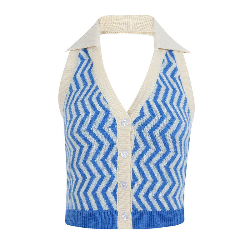 Street Fashion Irregular Pattern Contrast Color Halter Small Vest/suspenders/tube Top