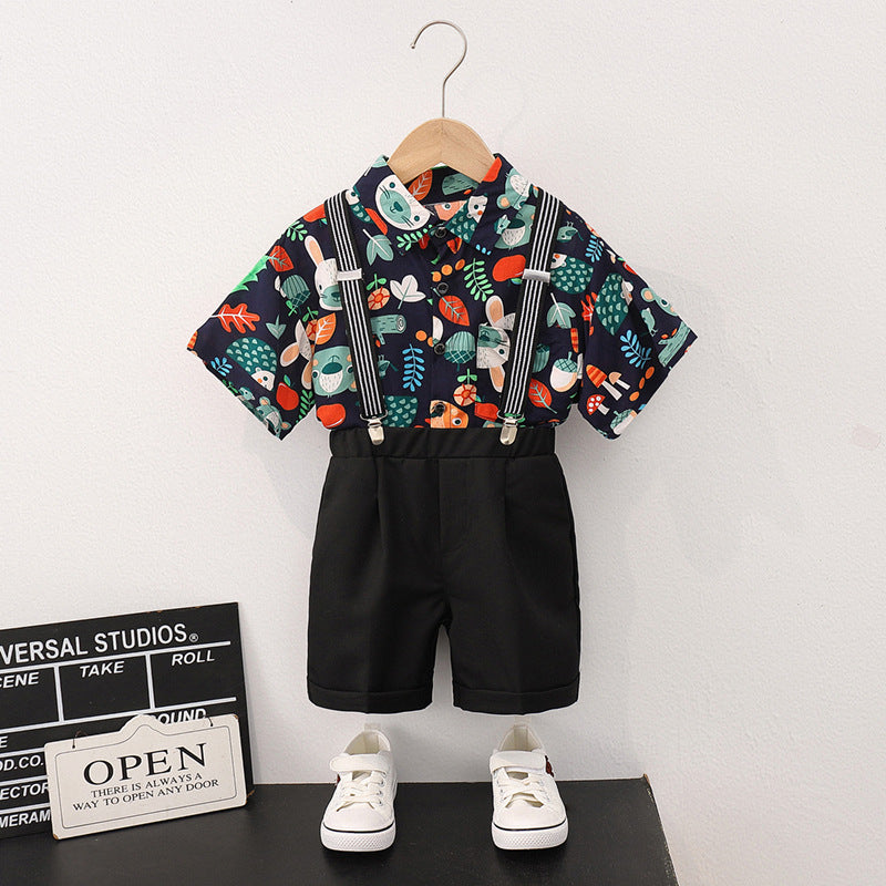 Children's Summer Short Sleeve Boy's Floral Top Style Casual Shorts Seaside Children's Suit