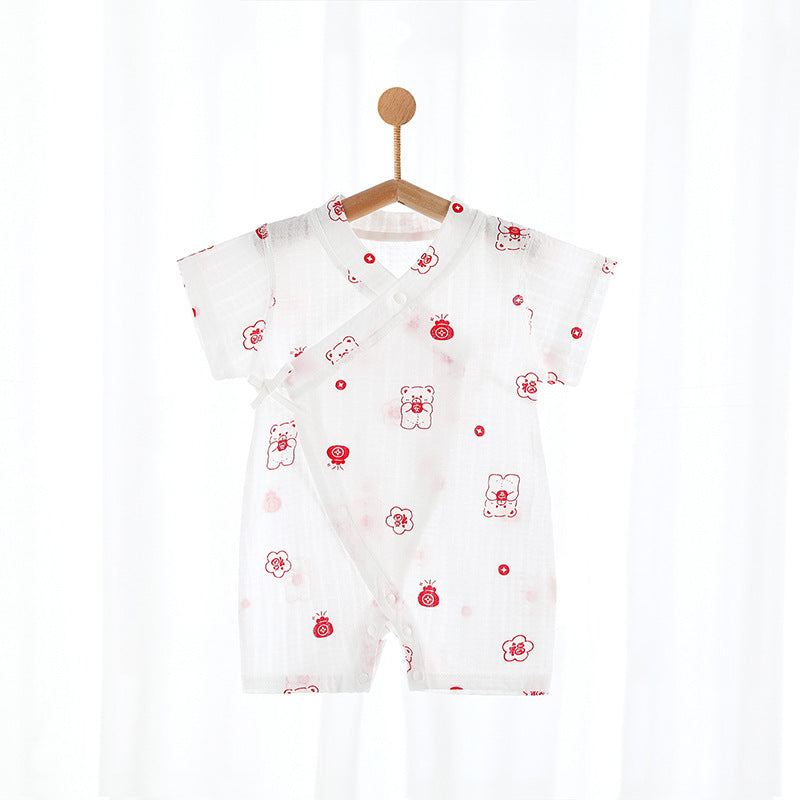 Thin Gown Cotton Jumpsuit Romper Four Sleeping Air Conditioning Pure Jumpsuit, Climbing Suit