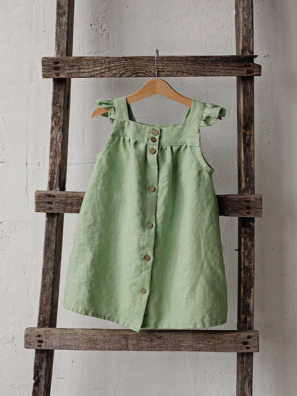 Linen Mori Summer Flounced Sleeve Suspender Skirt Loose Children's Dress