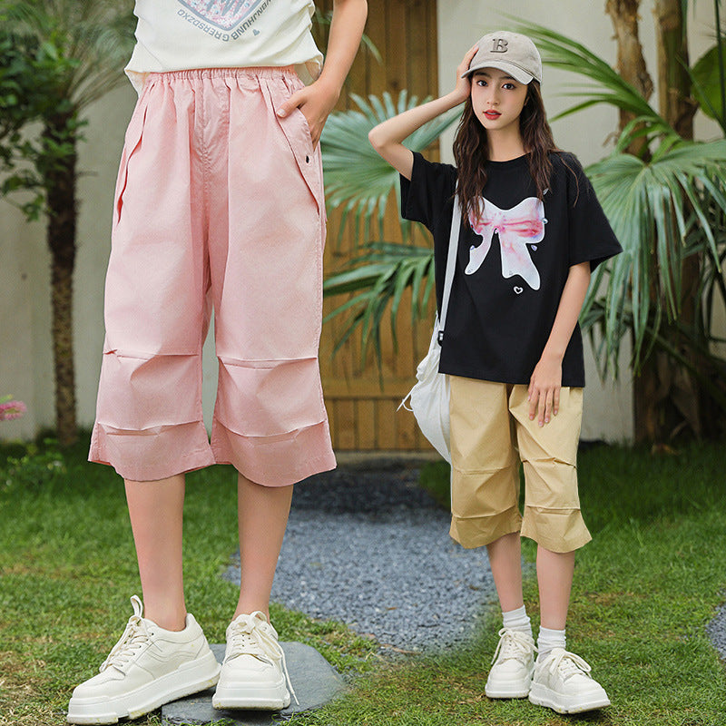 Summer Thin Cropped Medium Big Large Size Loose Cargo Children's Pants