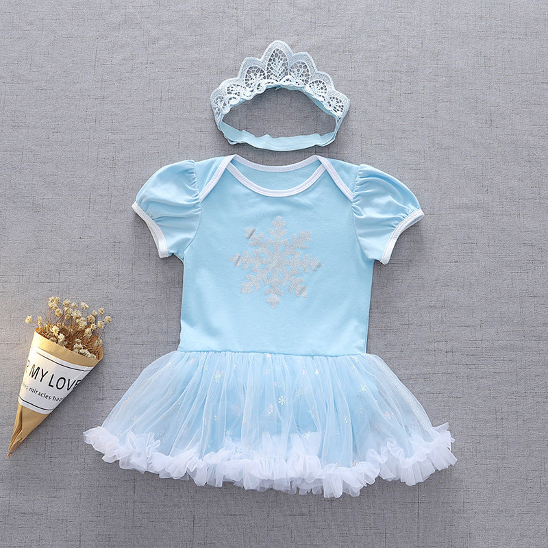 Children's Pullover Romper Short Sleeve Tulle Skirt Jumpsuit, Climbing Suit