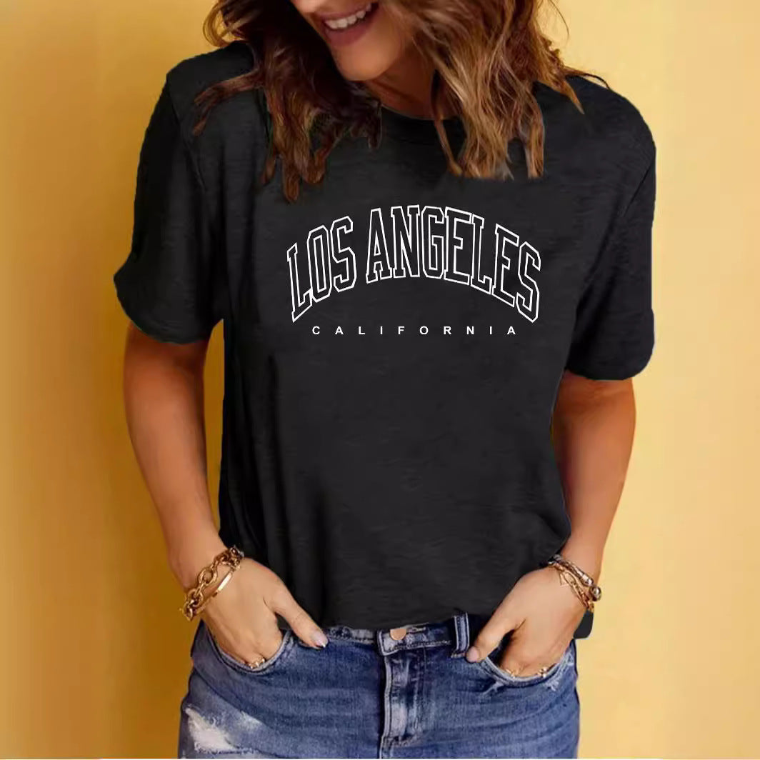 Women's Summer Printed Round Neck Sleeve Casual Women's T-shirt
