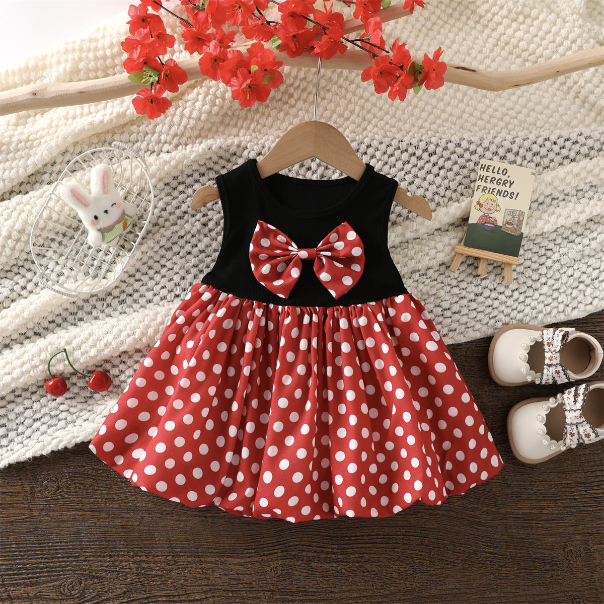 Children's Polka Dot Bow Sleeveless Vest Princess Children's Dress