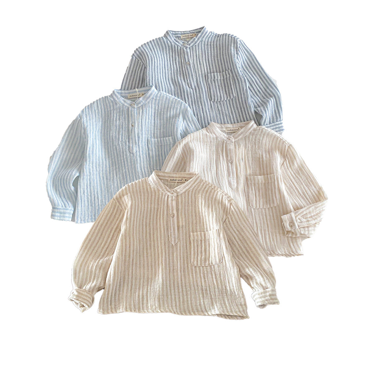 Children's Loose Linen Cotton Long-sleeved Korean Simple Vertical Children's T-shirt