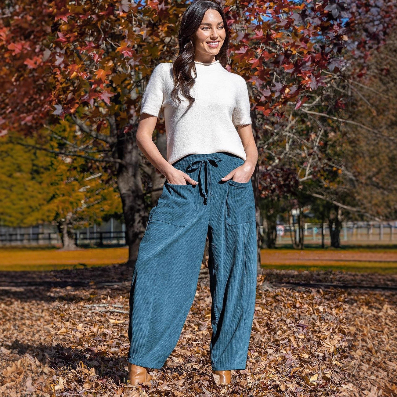 Women's Corduroy Slimming Harem Wide Leg Casual Pants