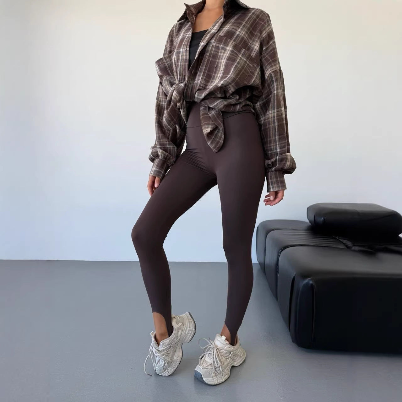 Retro American Plaid Long-sleeved Shirt Loose Street Couple Blouse