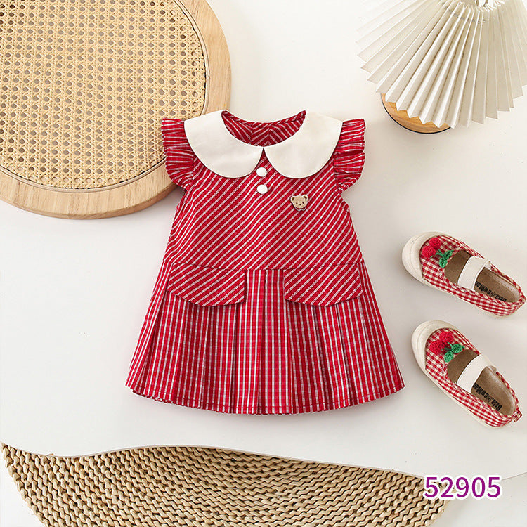 Children's Cute Simple Red Plaid Preppy Style Children's Dress