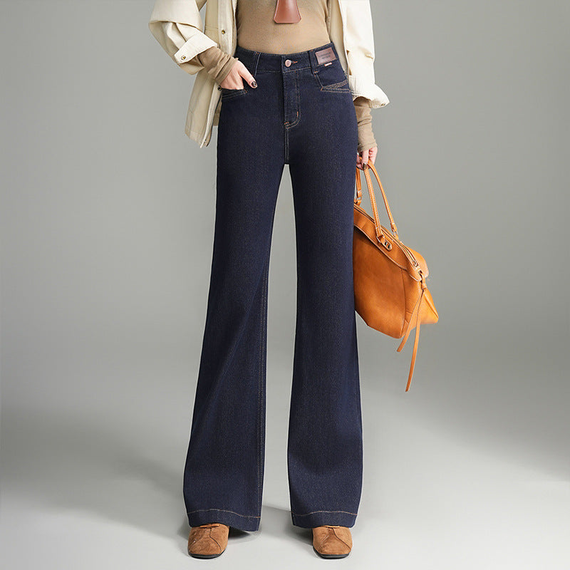 Women's Autumn Dark Blue High Waist Slimming Casual Pants