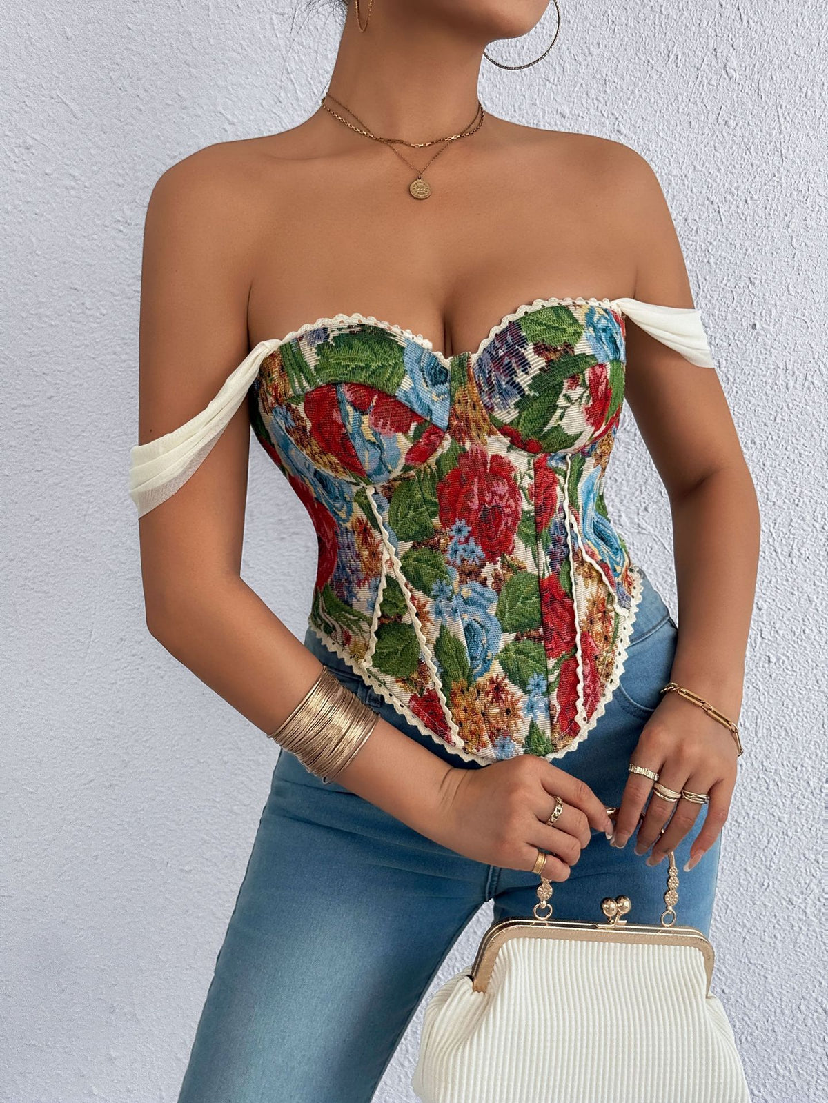 Retro French Jacquard Oil Painting Sense Small Vest/suspenders/tube Top