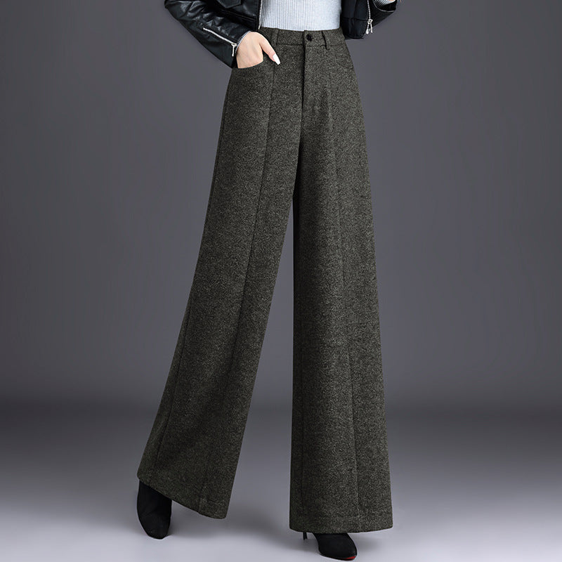 Women's Woolen Straight Fashion High Waist Slimming Narrow Casual Pants